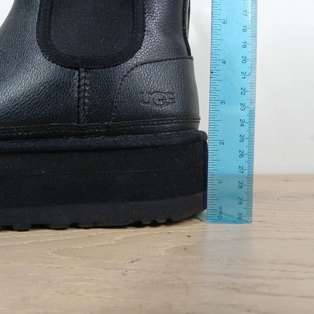 UGG Marin Mega Chelsea Boots Women 7 Black Leather Chunky Platform Lug Sole